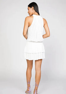 ruffle neck pleat bottom dress