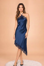 Load image into Gallery viewer, Halter Lace Trim Asymmetrical Midi Dress
