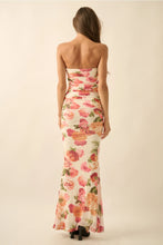 Load image into Gallery viewer, floral mesh ruched strapless dress
