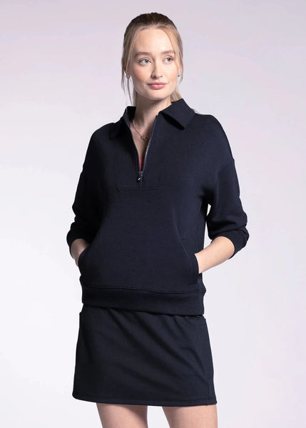 women 1/4 zip collar jersey top