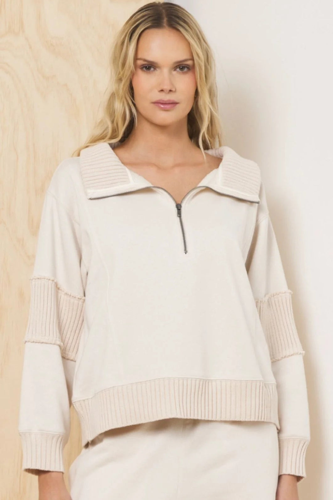 1/4 zip rib inset fleece top