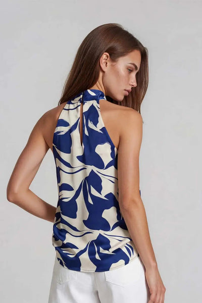 halter twist neck print top