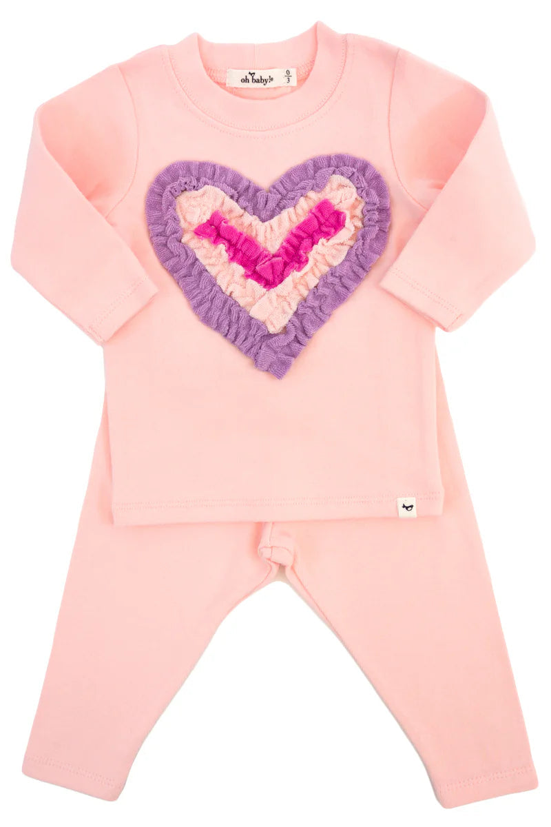 baby tee + pant set ruffle heart
