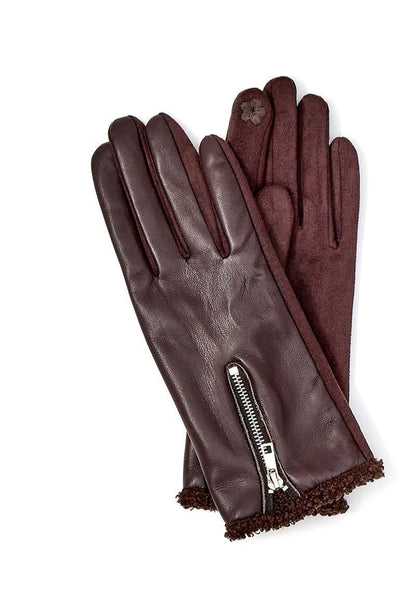 faux leather zip gloves