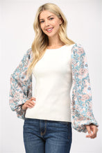 Load image into Gallery viewer, floral contrast sleeve sweater
