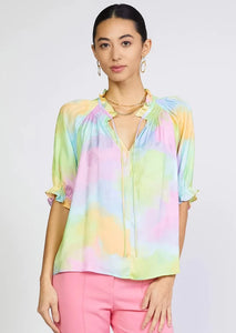 watercolor print short sleeve blouse