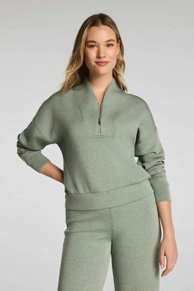 brush heather shawl collar 1/2 zip top