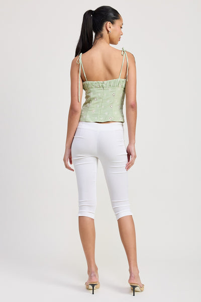 embroidered tie shoulder top
