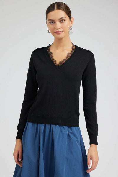 lace trim v neck sweater