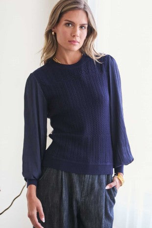 woven sleeve sweater