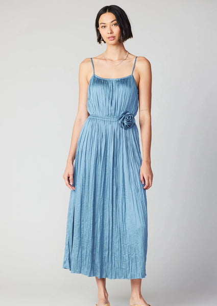 Rosette Pleated Backless Cami Long Dress