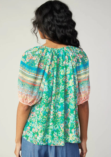 short sleeve border print blouse
