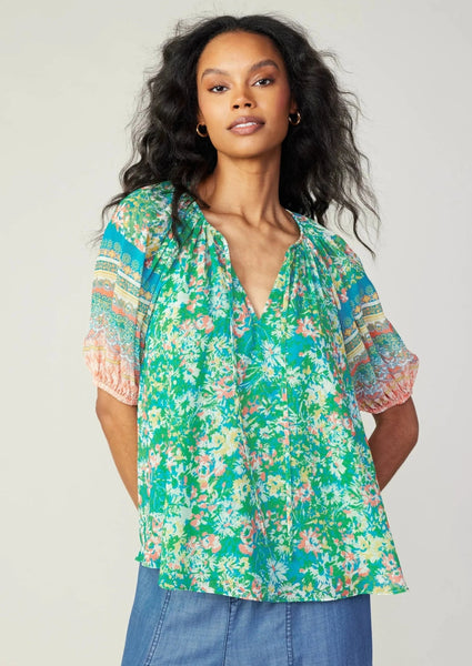 short sleeve border print blouse