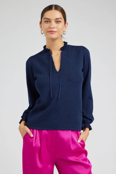 knit ruffle neck blouse