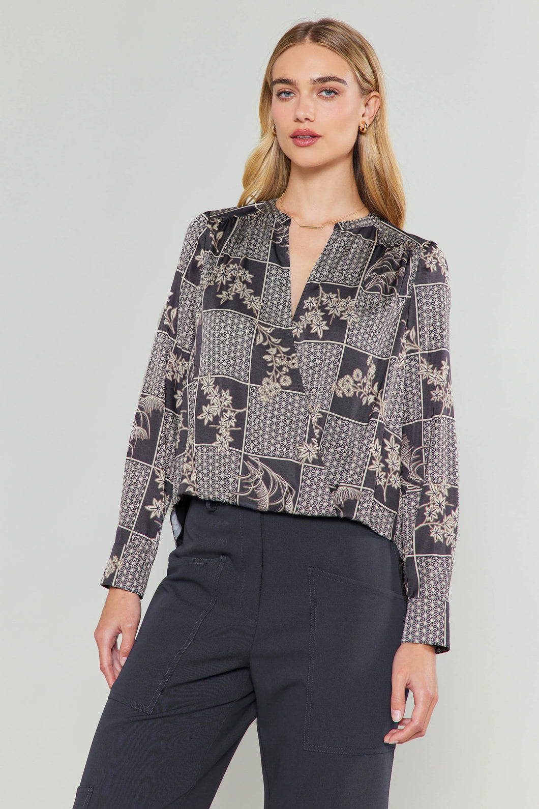 floral geo surplice blouse