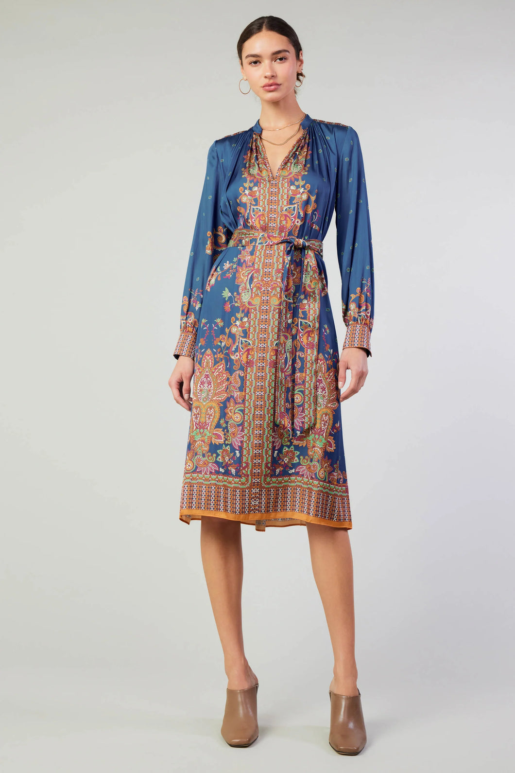 border print long sleeve dress + sash