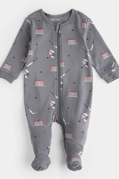 baby hockey print footie