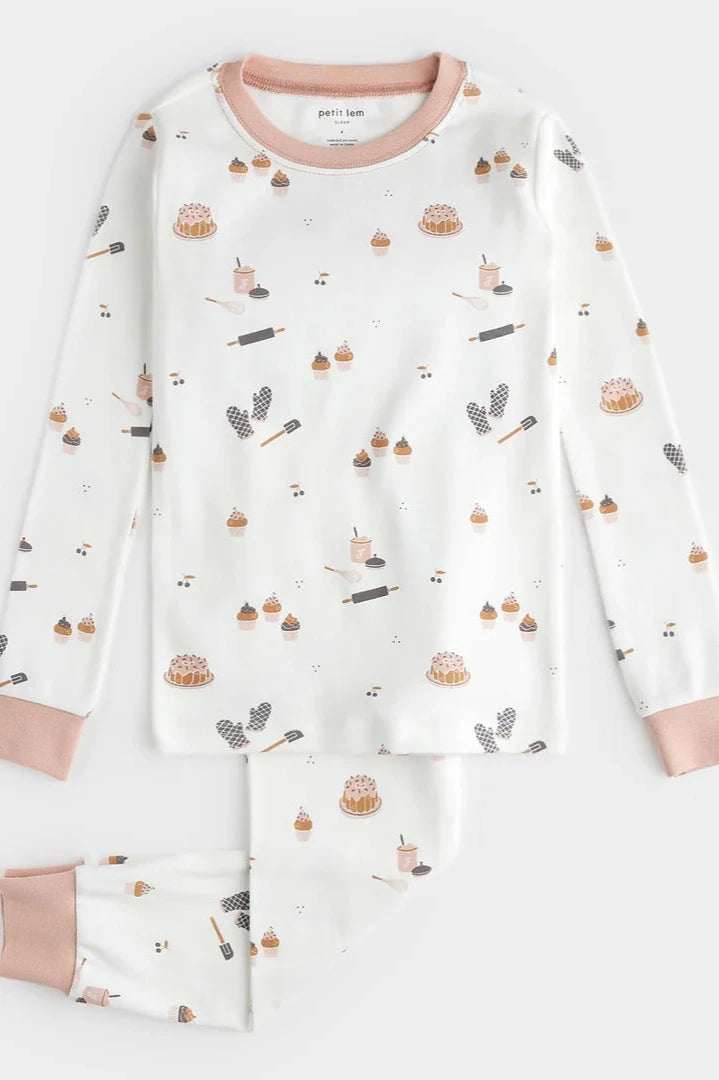 kids baking print pj set