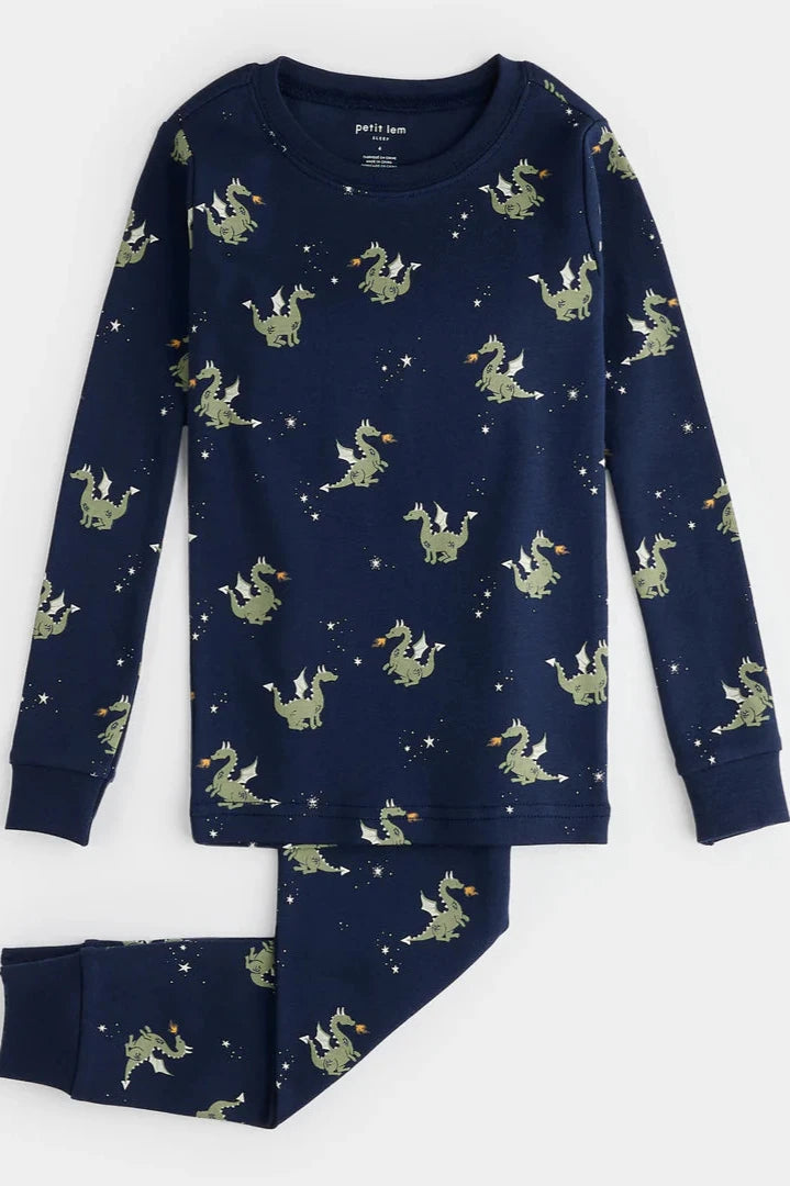 kids dragon print pj set