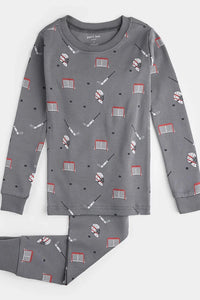 kids hockey print pj set