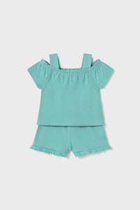 mini girl rib off shoulder tee + short set