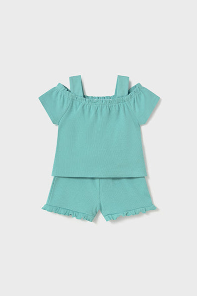 mini girl rib off shoulder tee + short set