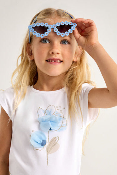 girls flower applique tee