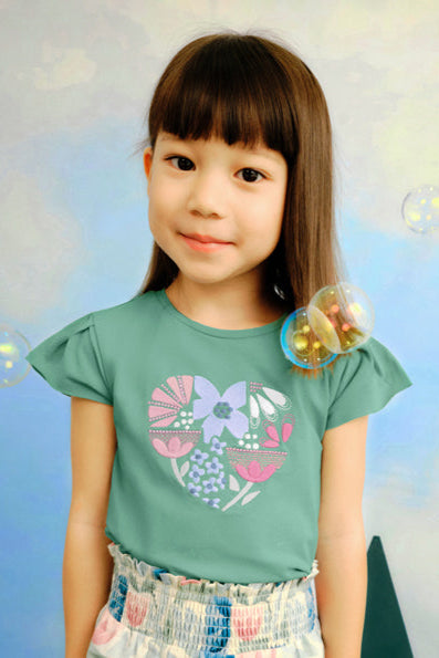 girls embroidered flowers tee