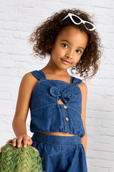 girls cutout denim top