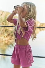 Load image into Gallery viewer, girls gauze + eyelet top + short set
