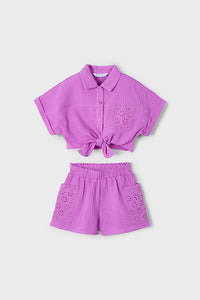girls gauze + eyelet top + short set