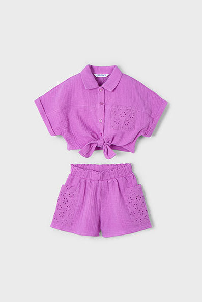 girls gauze + eyelet top + short set