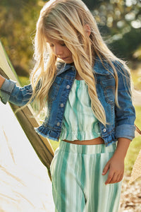 girls fray hem denim jacket