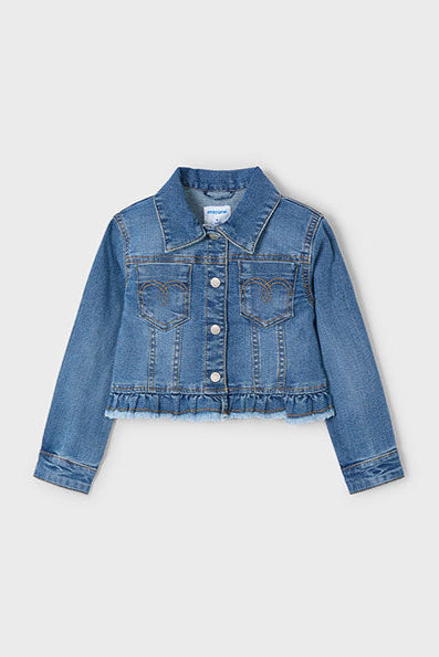 girls fray hem denim jacket