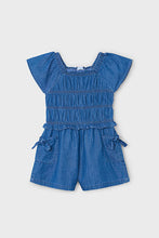 Load image into Gallery viewer, girls smocked denim romper

