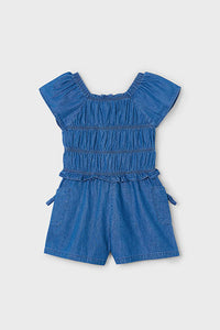 girls smocked denim romper
