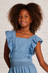 tween ruffle denim top