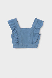 tween ruffle denim top