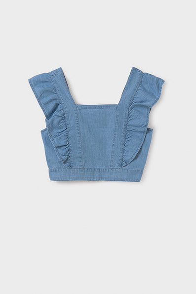 tween ruffle denim top