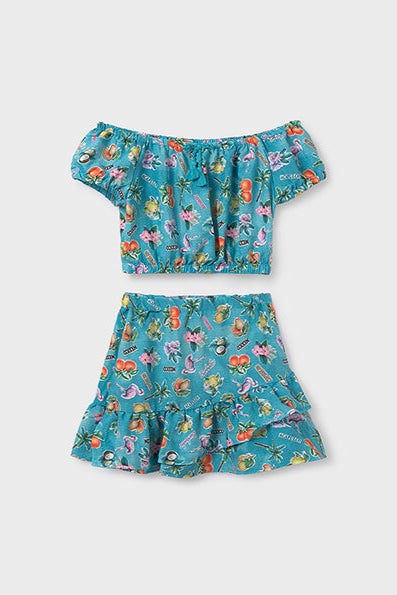 girls tropical top + skirt set