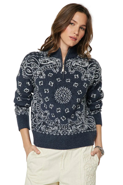 Paisley Print 1/2 Zip Sweater