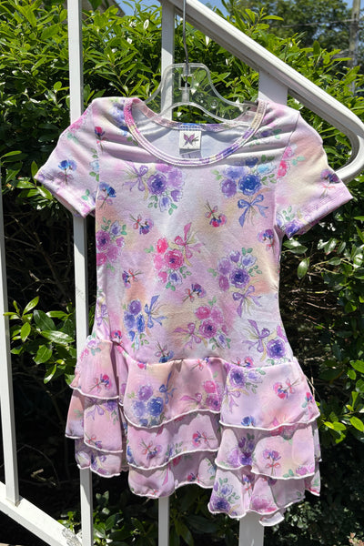 girls chiffon ruffle floral dress