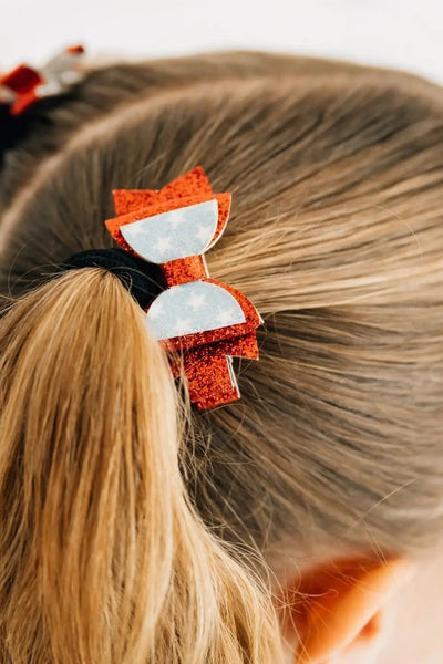 girls glitter flag bow 2 clip