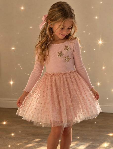 Girls Long Sleeve Stars Tutu Dress