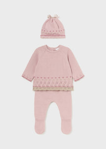 baby pointelle sweater+legging+hat set