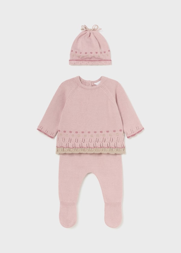 baby pointelle sweater+legging+hat set