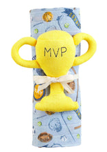 Load image into Gallery viewer, baby sports swaddle &amp; rattle set
