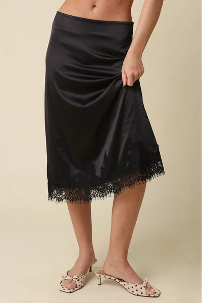 Satin Lace Hem Skirt