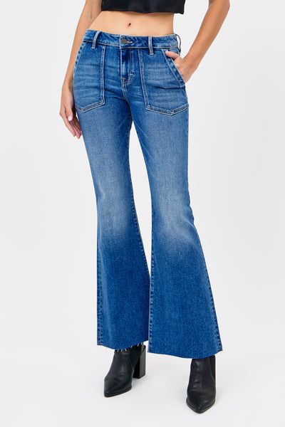 patch pocket flare jeans