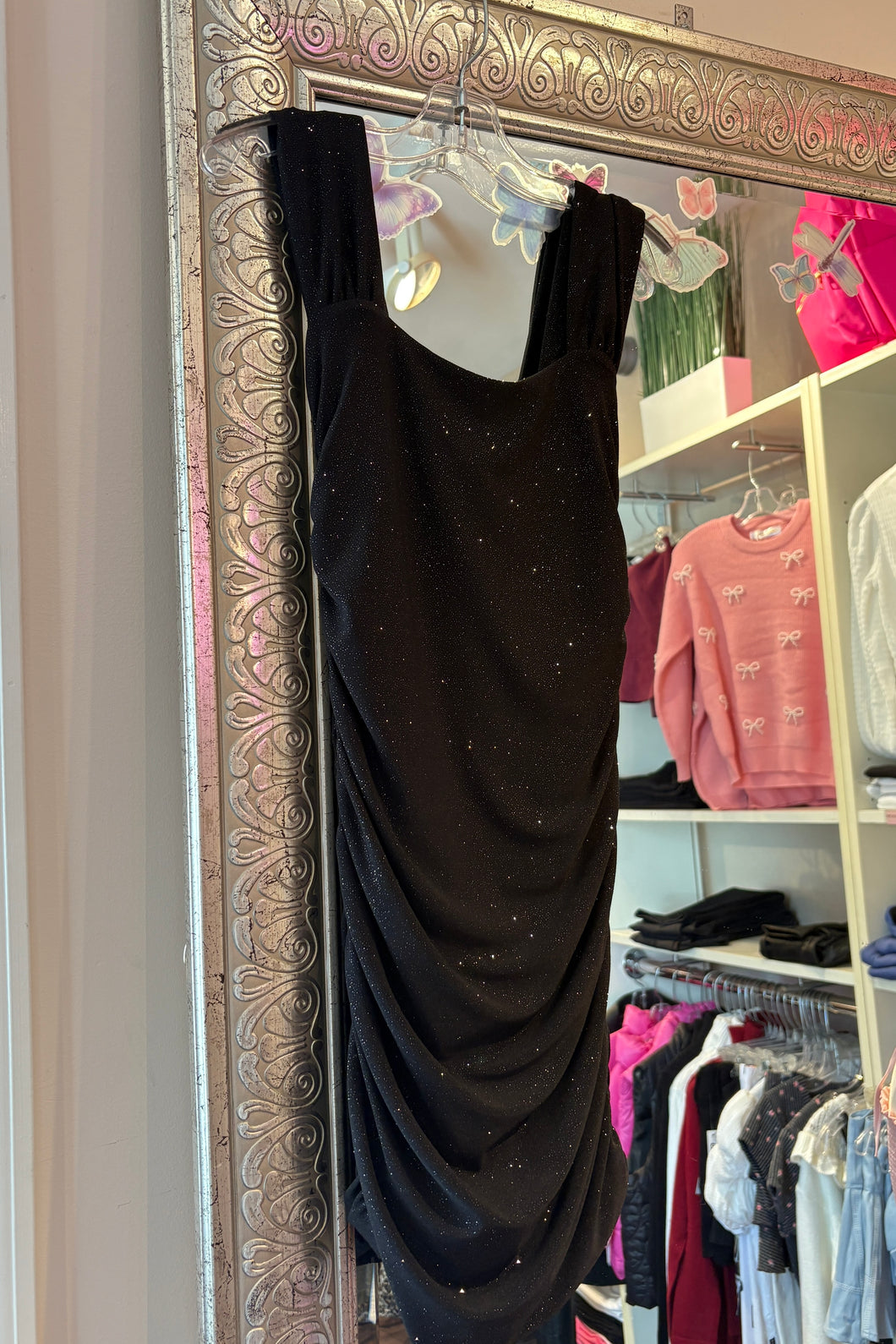 girls glitter tank ruched dress